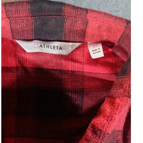 Athleta Red Black Buffalo Plaid Flannel Shirt Women’s xs Button Down Casual - Picture 4 of 6